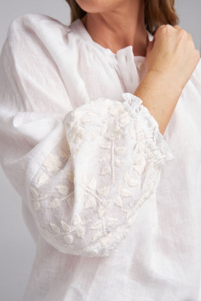 Linen Shirt with Embroidery - White