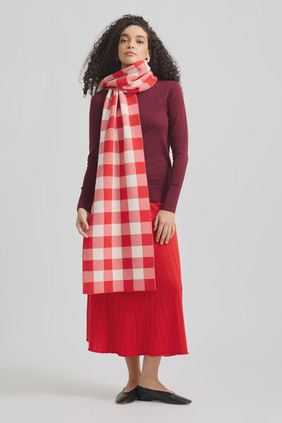 Merino Checked Wool Scarf - Red