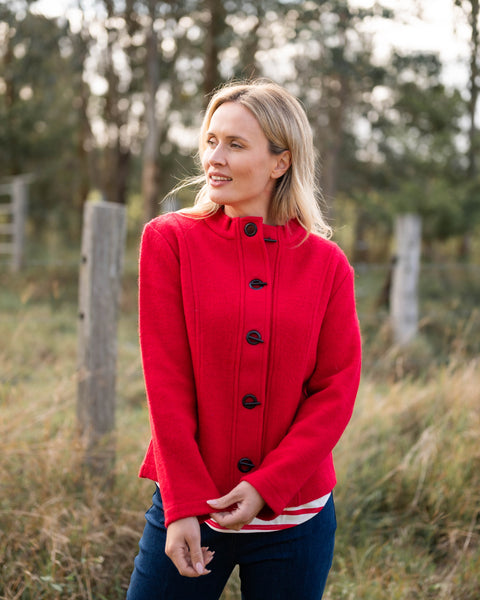 Boiled Wool Toggle Jacket - Red