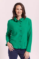 Boiled Wool Ruffle Trim Jacket - Emerald