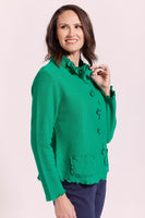 Boiled Wool Ruffle Trim Jacket - Emerald