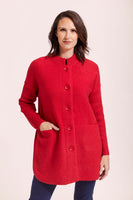 Boiled Wool Rib Sleeve Coat - Red