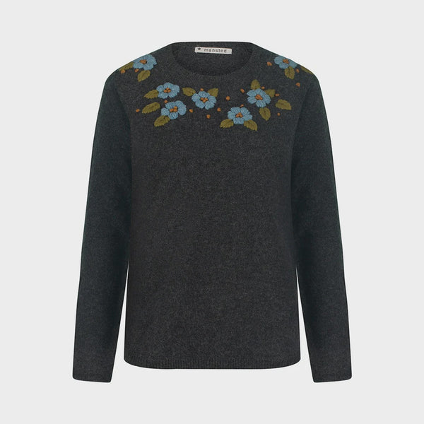 Bristol Lambswool Embroidered Crew - Charcoal