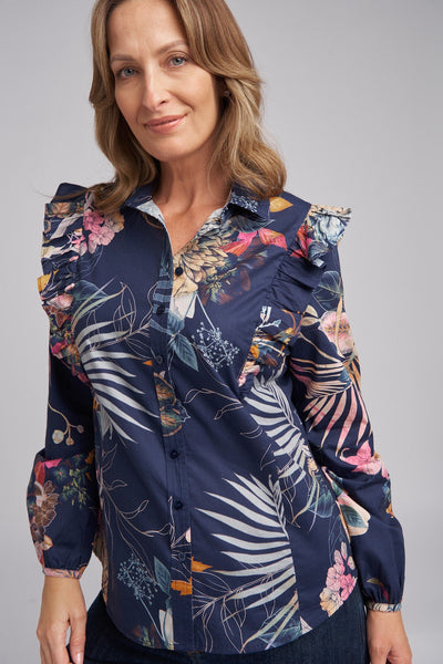 Classic Shirt with Frill Shoulders - Paradise Print