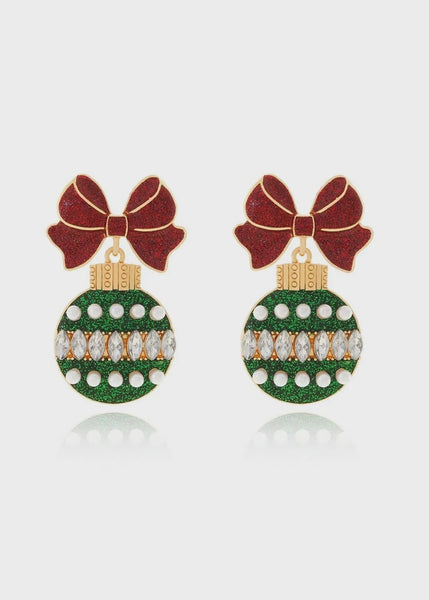 Bauble & Bow Christmas Earrings