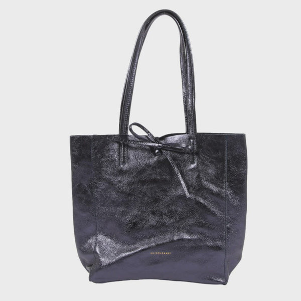 Medium Leather Tote - Metallic Marine