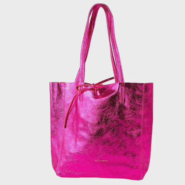 Metallic Leather Tote - Hot Pink