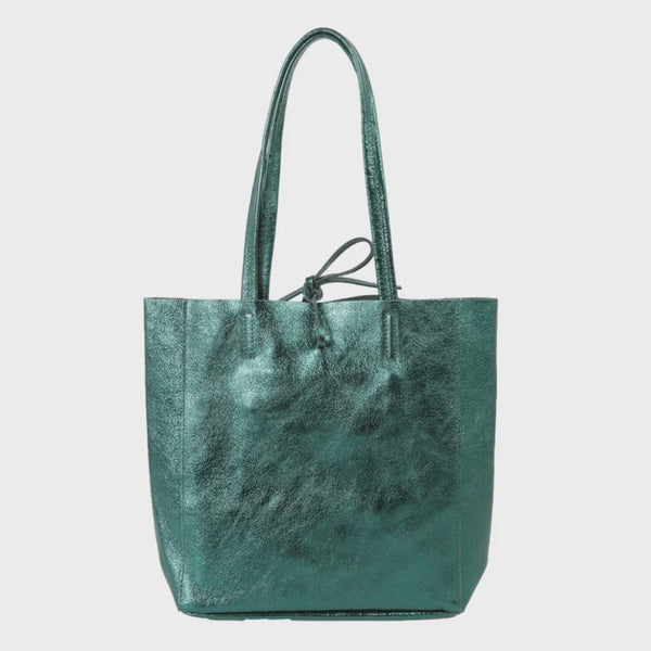 Medium Leather Tote - Metallic Green