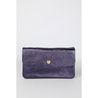 Metallic Leather Clutch - Marine