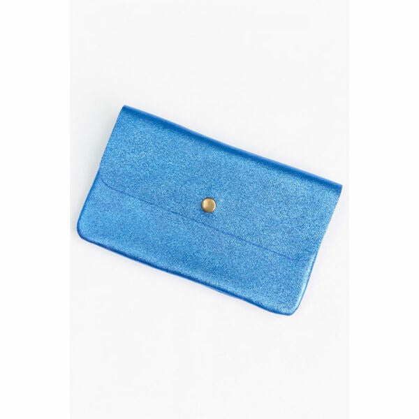 Metallic Leather Clutch - Electric Blue