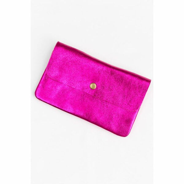 Metallic Leather Clutch - Pink