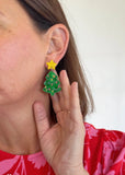 Green & Gold Resin Christmas Tree Earrings
