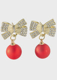 Red Bauble & Bow Christmas Earrings