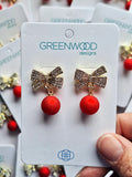 Red Bauble & Bow Christmas Earrings