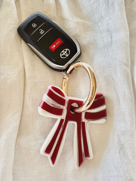 Stripey Bow Resin Keyring - Red