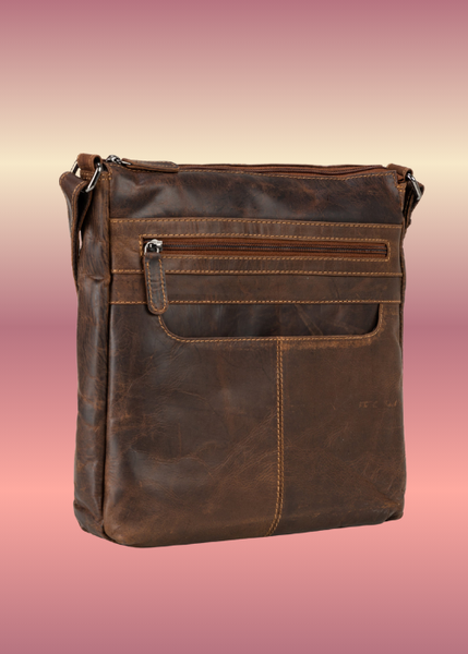 Leather Zip Shoulder Bag - Sandal