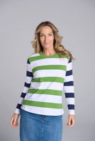 Crew Neck Tee With Sleeve - White/Leaf Green