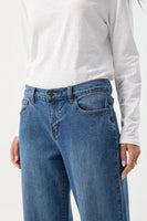 Wide Leg Mid Rise Jeans - Denim Blue