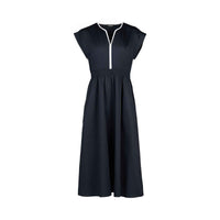 V Neck Shirred Waist Dress - Ink/White