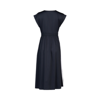 V Neck Shirred Waist Dress - Ink/White