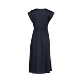 V Neck Shirred Waist Dress - Ink/White
