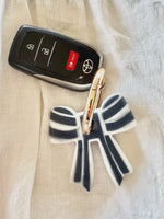Stripey Bow Resin Keyring - Navy