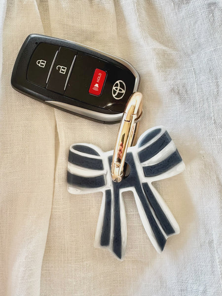 Stripey Bow Resin Keyring - Navy