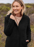 Boiled wool Funnel Neck Coat - Black