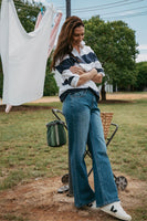 Wide Leg Mid Rise Jeans - Denim Blue