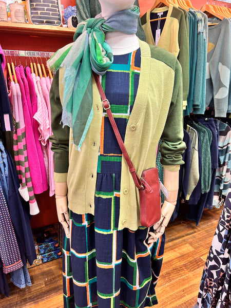 Cotton/Cashmere Block Cardigan - Navy/Lime