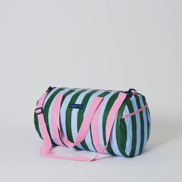 Barrel  Bag - Green Blue Stripe