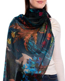 Eden Lush Garden Wool Silk Scarf - Teal