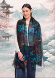Eden Lush Garden Wool Silk Scarf - Teal