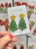 Green & Gold Resin Christmas Tree Earrings