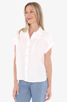 Gather Short Sleeve Linen Shirt - White