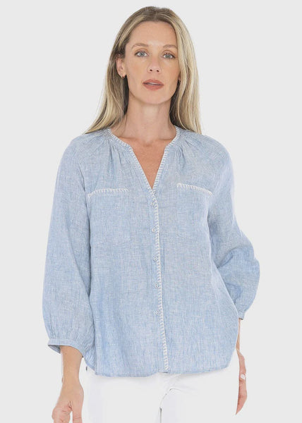Blanket Stitch Top - Ocean