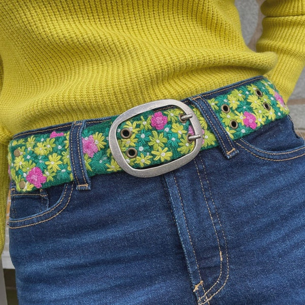 Vinca Embroidered Wool Belt
