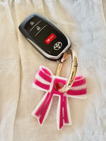 Stripey Bow Resin Keyring - Pink