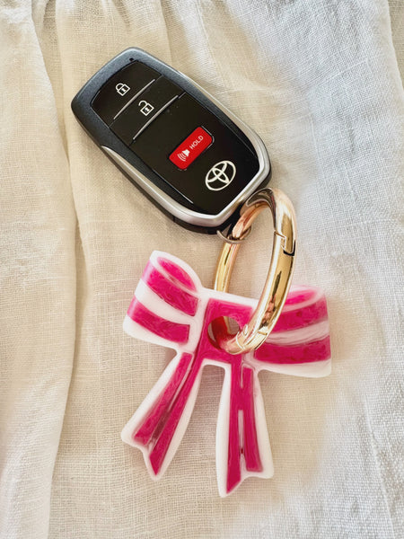 Stripey Bow Resin Keyring - Pink