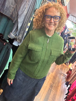 Boiled Wool Bomber Zip Jacket - Khaki