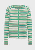Anna Striped Crew Neck Cardigan - Green