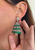 Silver & Green Resin Christmas Tree Earrings