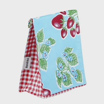 Oil Cloth Lunch Bag - Blue Strawberries