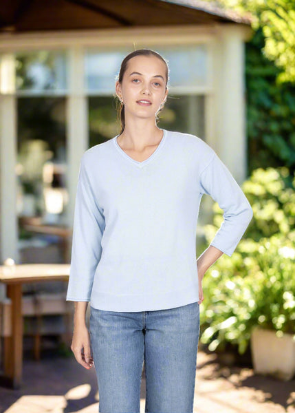 Classic V Neck with Trim - Baby Blue