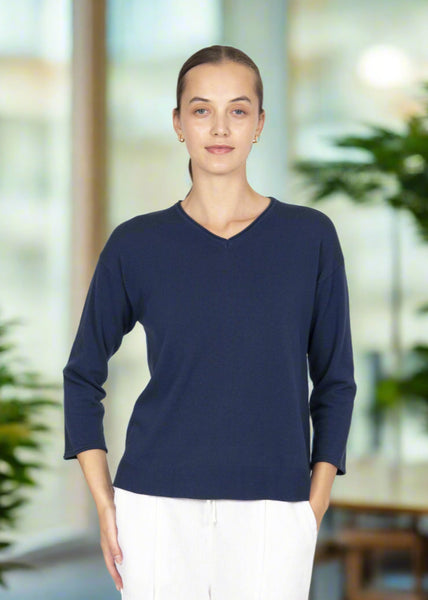 Classic V Neck with Trim - Navy