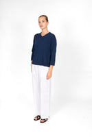 Classic V Neck with Trim - Navy