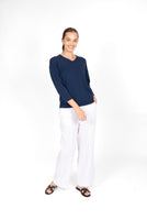 Classic V Neck with Trim - Navy