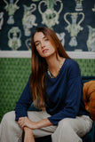 Classic V Neck with Trim - Blue