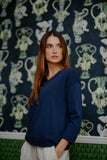 Classic V Neck with Trim - Blue