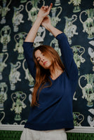Classic V Neck with Trim - Blue